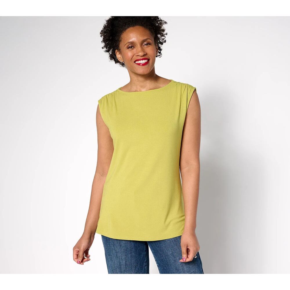Beautiful Lawrence Zarian Womens Refined Knit Gathered Shoulder Tank Green Large
